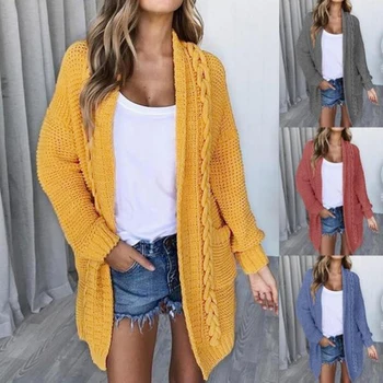 

New Women Open Stitch Casual Sweters Solid Women Autumn 2019 Loose Cardigan Mujer Cardigan Long Sleeve Knitted Sweater