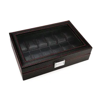 

12 Slots Carbon Fibre Watch Organizer Display Storage Box Mechanical Watches Box Flip Cover Showcase 65291019A