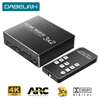 

HDMI Matrix 3 In 2 out HDMI Switch Switcher 2.0 4k 60Hz HDR 3x2 Audio Extractor ARC for XBOX HDTV PS3 PS4 Projector Splitter HUB