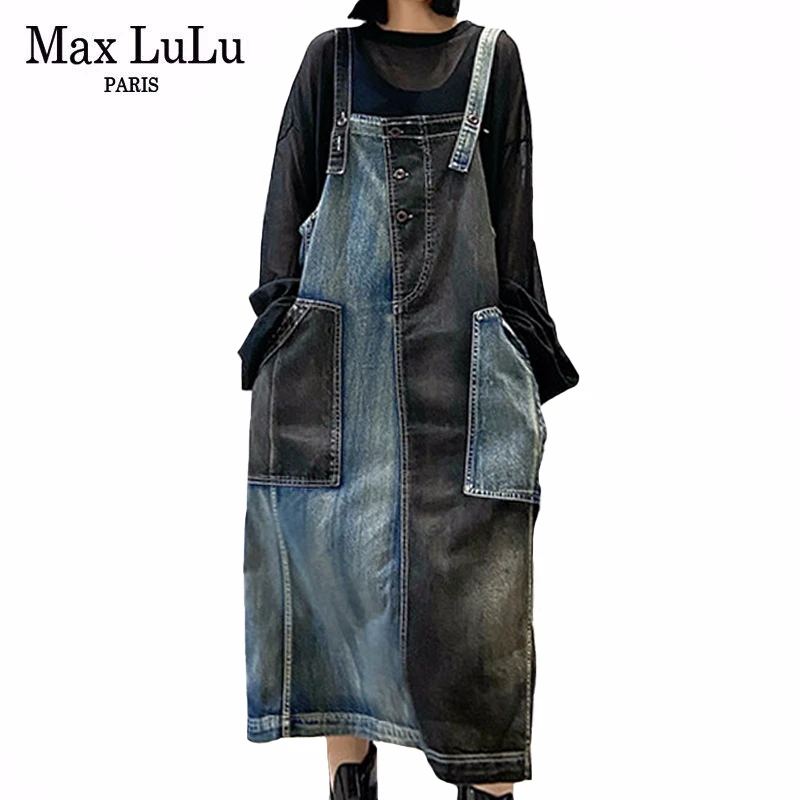 Женское винтажное джинсовое платье Max LuLu повседневное свободное с лямкой на шее в