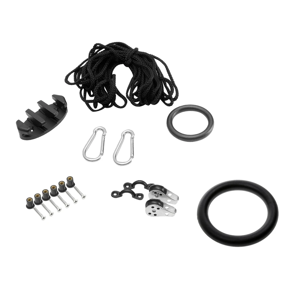 Kayak Canoe Boat Anchor Trolley Kit Including Pulley Cleat 29.5ft Rope Pad Eye Rigging O Ring& Mounting Rivets Screws