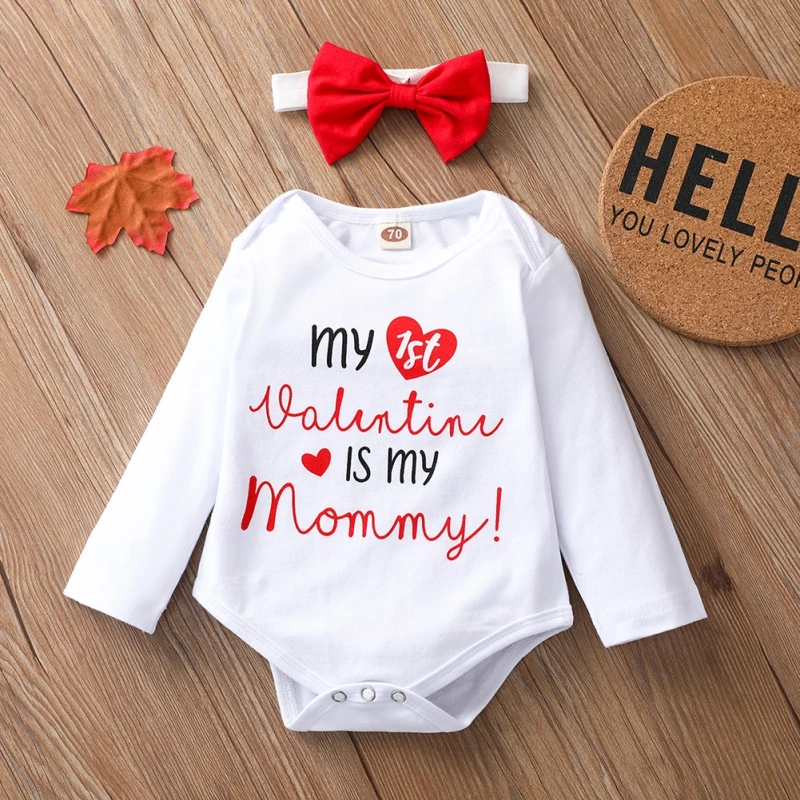 

My First Valentine's Day Newborn Baby Boy Girl Rompers Infant 1st Valentines Jumpsuit Long Sleeved Outfit