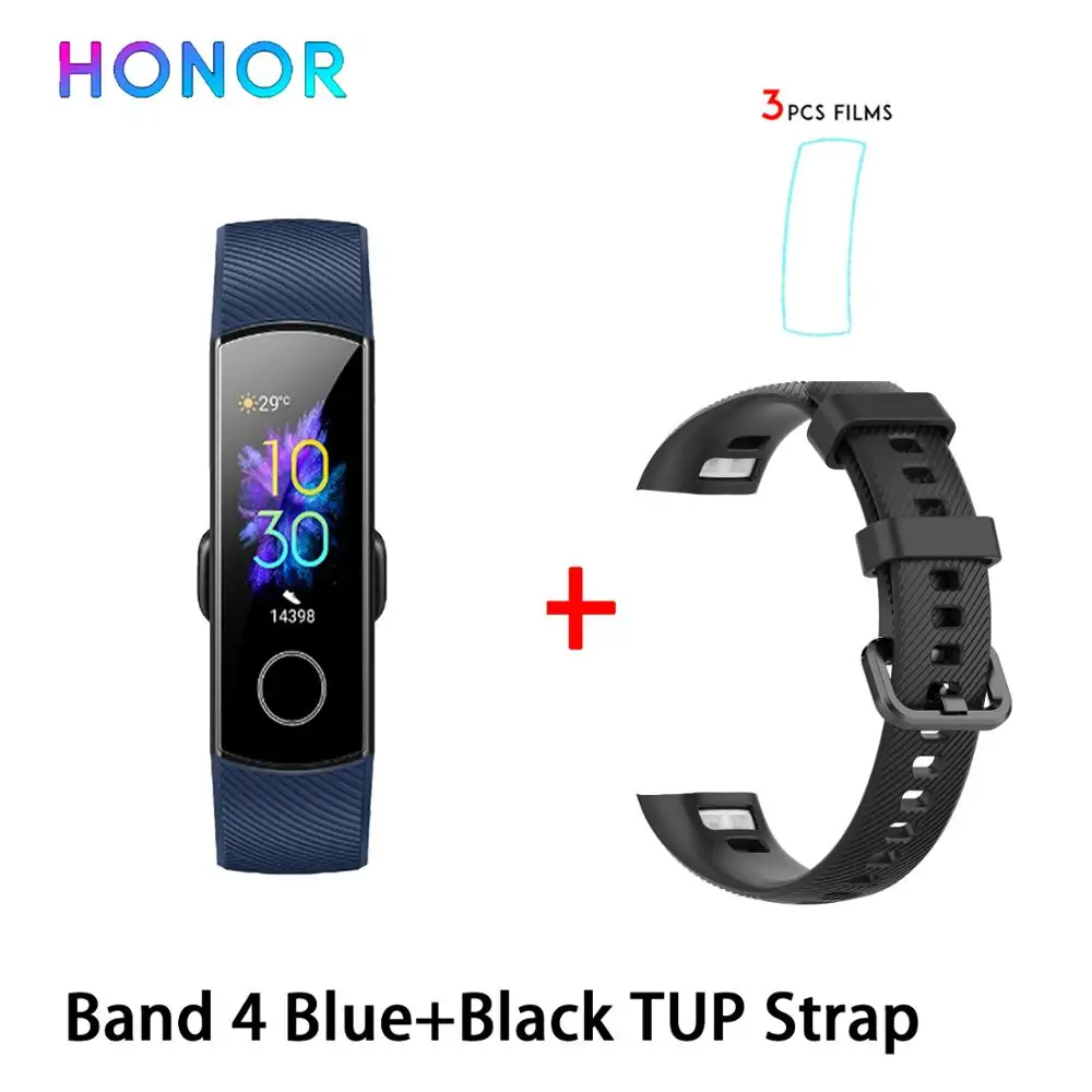 Global Versio huawei Honor Band 4 умный Браслет 50 м Водонепроницаемый фитнес-трекер сенсорный экран для сердечного ритма монитор вызова сообщение шоу - Цвет: band4 blue n black