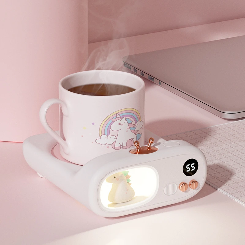 Lovely Pet Coffee Mug Warmer Cup Heater Plate For Tea Milk Desk Heating Coaster 3 Temperature Adjustable LED Display Night Lamp 220ml planet cat ultrasonic cool mist aroma air oil lovely pet air lamp usb humidificador humidifier diffuser romantic color led