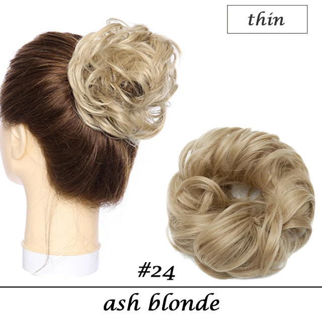 HAIRRO 80g Straight Donut Chignon Hairpieces Synthetic Ombre Elastic Updo Chignon Fluffy Messy Scrunchies Hair Bun For Women ash blonde-28g