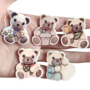 

50pcs 5 Styles Mix Cartoon Flower Tulip Cake Bear Flatback Planar Resin Cabochon DIY Craft for Hair Bow Centers Accessories