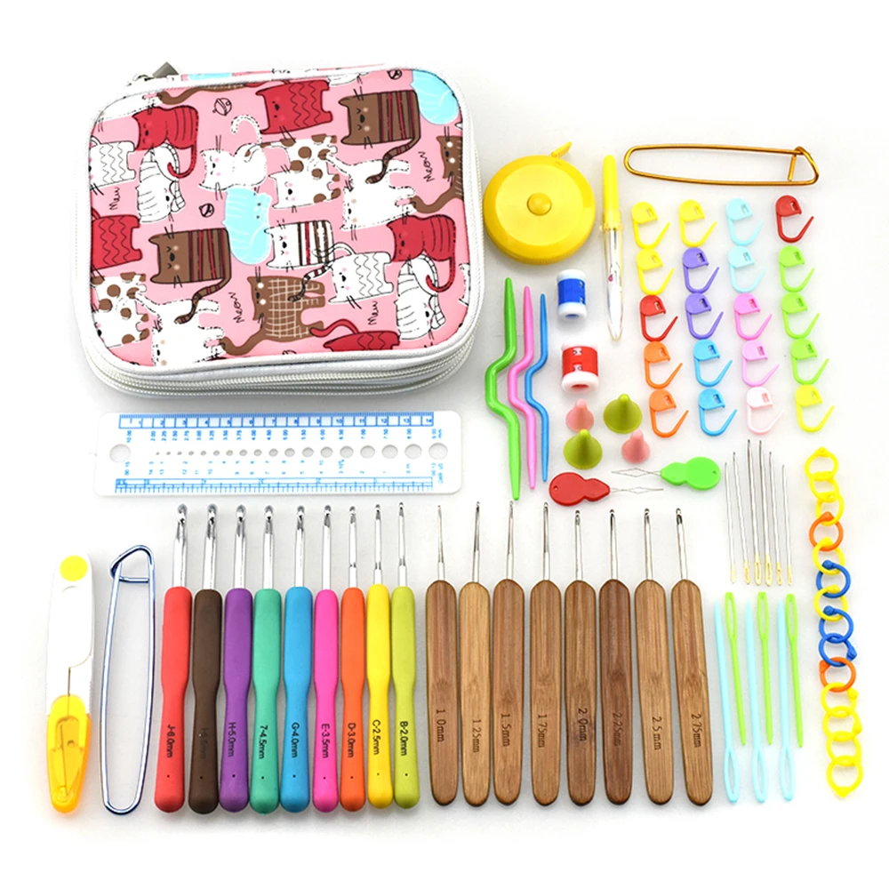 83 pcs/set cute New Crochet Hook Set With Yarn Knitting Needles Sewing  Tools Set Knit Gauge Scissors Stitch Hook For Knitting - AliExpress