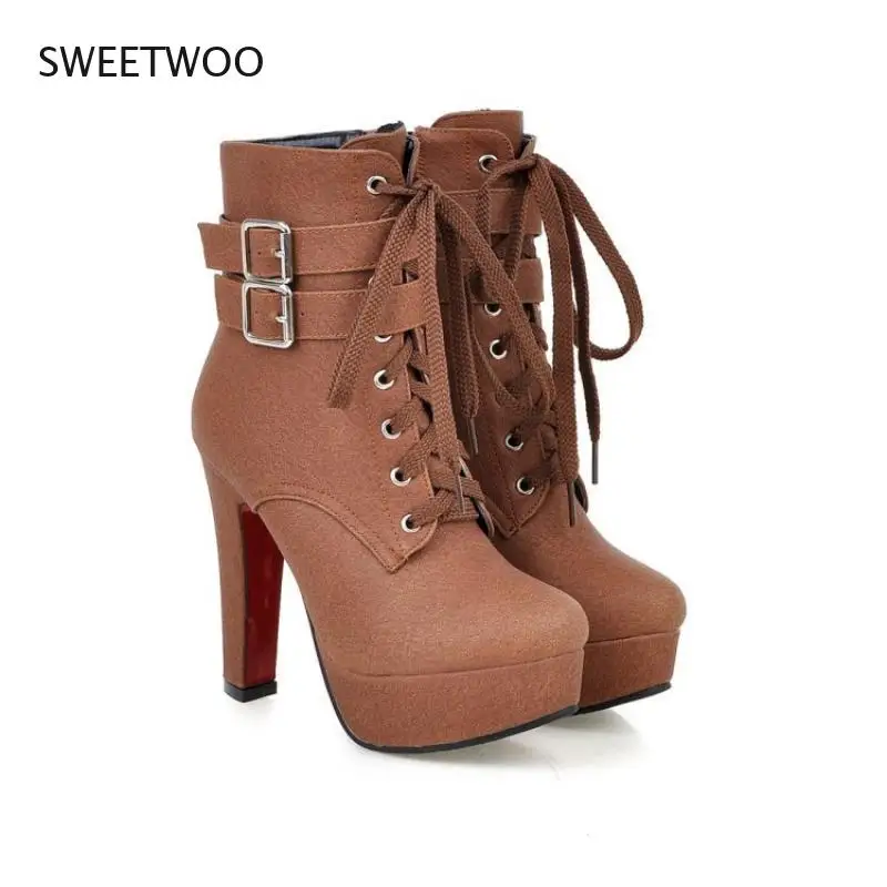 Big size 33-47 short Boots shoes woman Fashion Ankle Boots Sexy high Heels Spring Autumn Winter Women Shoes