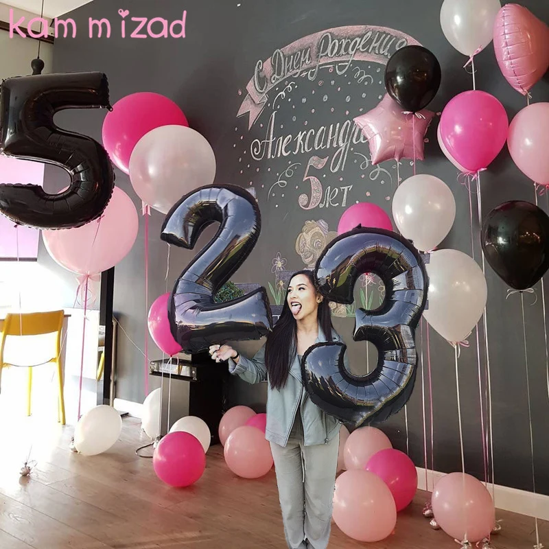 

16&25 years old Black Number foil balloons 0 1 2 5 Birthday Anniversary celebration Globos Baby Shower party balloons Supplies