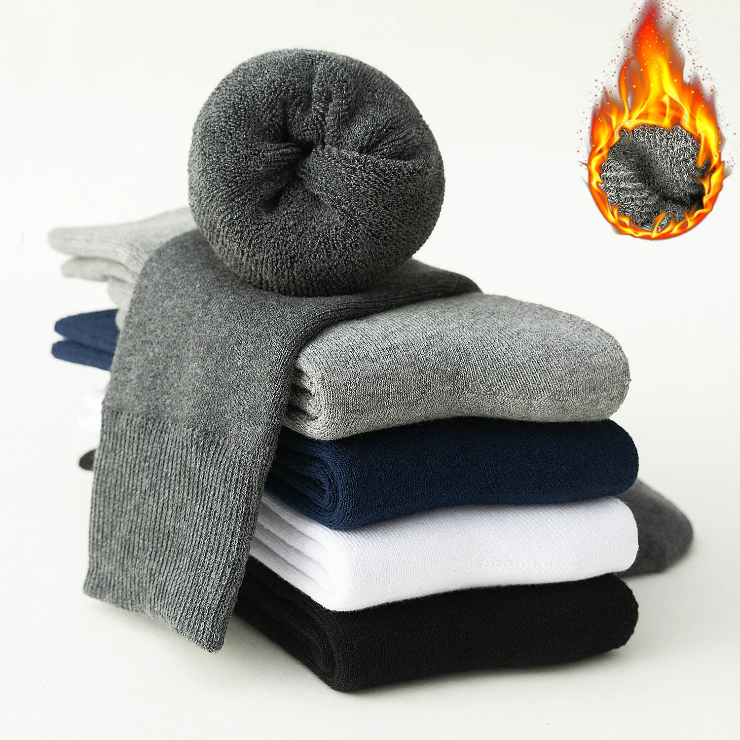 

New Men's Winter Thick And Warm Solid Color High-quality Casual Long Business Socks 10 Pair