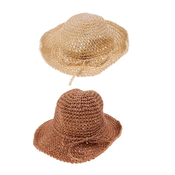 

2xGirls Straw Sun Hat Children Wide Brim Floppy Summer Beach Caps