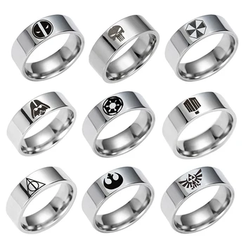 

Wholesales 20PC Star Wars Darth Vader Zelda Punisher Residents Evils Deadpool Deathly Hallows Dragon Stainless Steel Rings Men