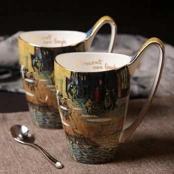 

vangogh Cafe At Night bone china ceramic mugs and cups decorative milk tea coffe mug cup with handgrip high quality creative