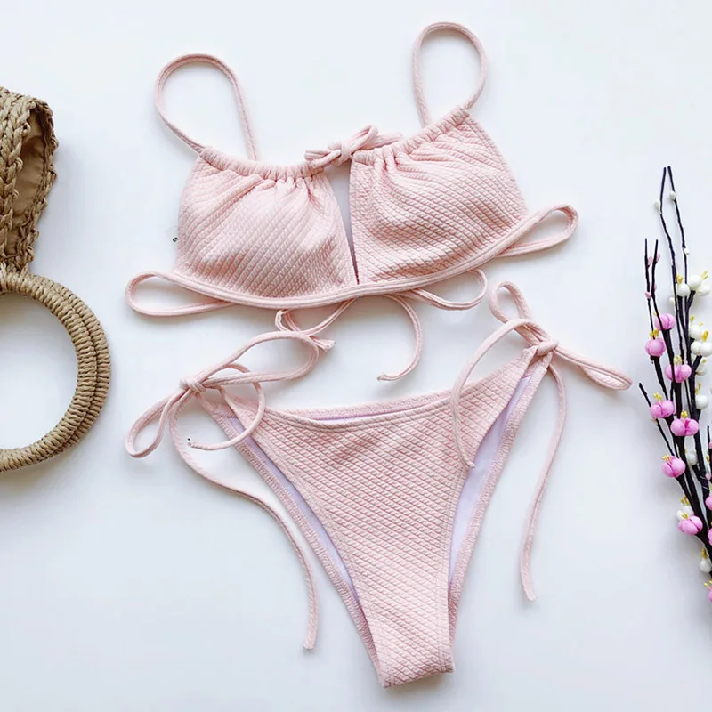 Solid Bikini Set Push Up Swimwear Woman String Tie-waist Swimsuit High Cut Bathing Suit Female Sexy Knotted Beach Wear 2020 New Solid Bikini Set Push Up Swimwear Woman String Tie-waist Swimsuit High Cut Bathing Suit Female Sexy Knotted Beach Wear 2020 New