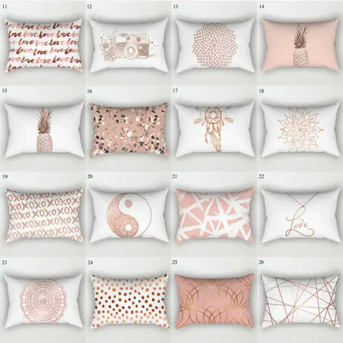 

Rose Gold Pink Cushion Cover Waist Polyester Pillow Case 30cm*50cm Soft Sofa Home Decor UK