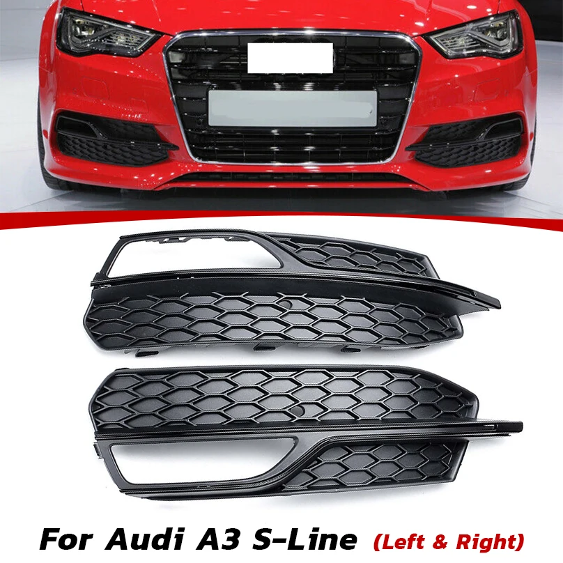 Black Right/Left Front Bumper Fog Light Mesh Grill Grille For Audi A3 S-Line A3 2013 New