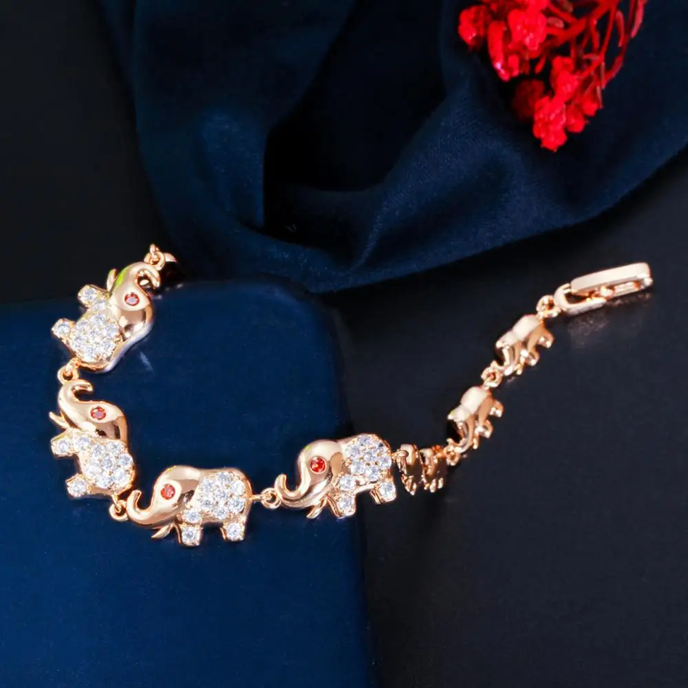 Pera Cute Elephant Shape Animal Charm Bracelets Bangles Women 585 Light Gold Color Red White CZ Wedding Party Jewelry B186 charm bracelet cubic zirconia bracelet women bracelet