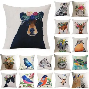 

Cute Wreath Animal Home Decoration Cotton Linen Pillow Case Sofa Living Room Waist Throw Cover Cushion