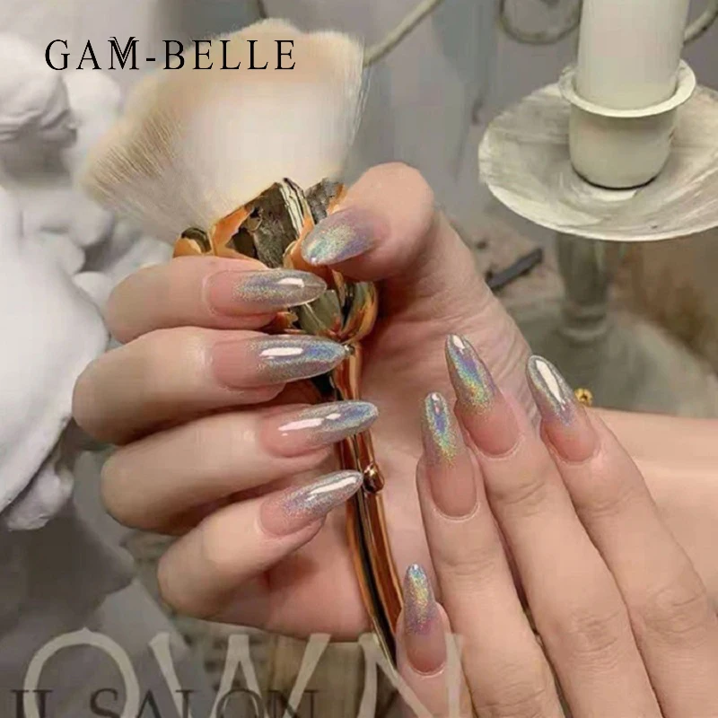 Gam Belle Holographic Gradient Full Fake Nails Long Ellipse Shape Press On Nails Party Club Style Artificial False Nail Tips False Nails Aliexpress