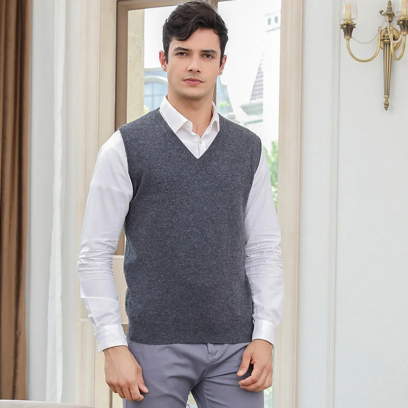 60% OFF Men's Cashmere Sweater Vest 2020 Spring New Business Casual  solid Color V-neck Wool smart Vest Sleeveless coat sweater Brand