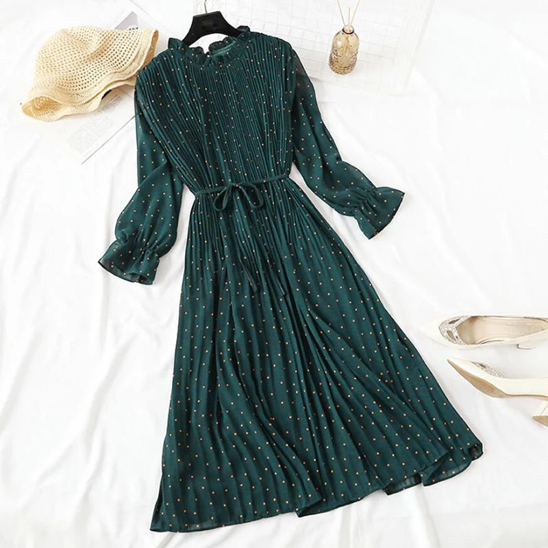 Elegant Polka Dot Women Dress Female Casual Flare Sleeve Office Chiffon Dot Print Dresses A-line Vintage Sweet Clothing Vestidos Elegant Polka Dot Women Dress Female Casual Flare Sleeve Office Chiffon Dot Print Dresses A-line Vintage Sweet Clothing Vestidos
