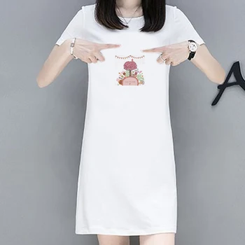 

2020 Street Wear White Style Flower Print T Shirt Dress Short Sleeve Casual Dot Summer Mini Dress Oversized Vestido Ropa Mujer