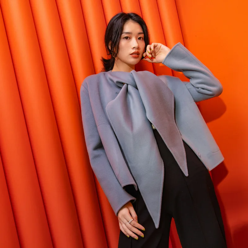 

Shuchan Adjustable Waist Designer Women Coats 2019 High Quality 50% Cashmere+50% Wool Covered Button Loose Jackets Winter