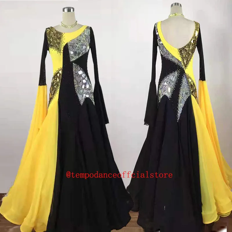 

Индивидуальное изготовление, новое стандартное платье для бальных танцев, Женский костюм для соревнований с длинными рукавами из лайкры, вальса, сцены