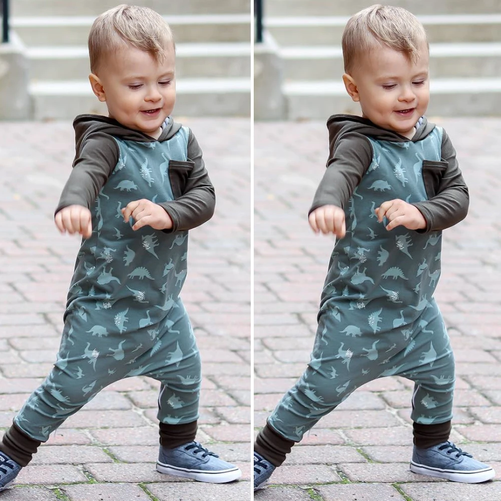 Emmababy Одежда для новорожденных мальчиков, комбинезон с длинными рукавами и рисунком динозавра на осень и весну, комбинезон, повседневная одежда из одного предмета