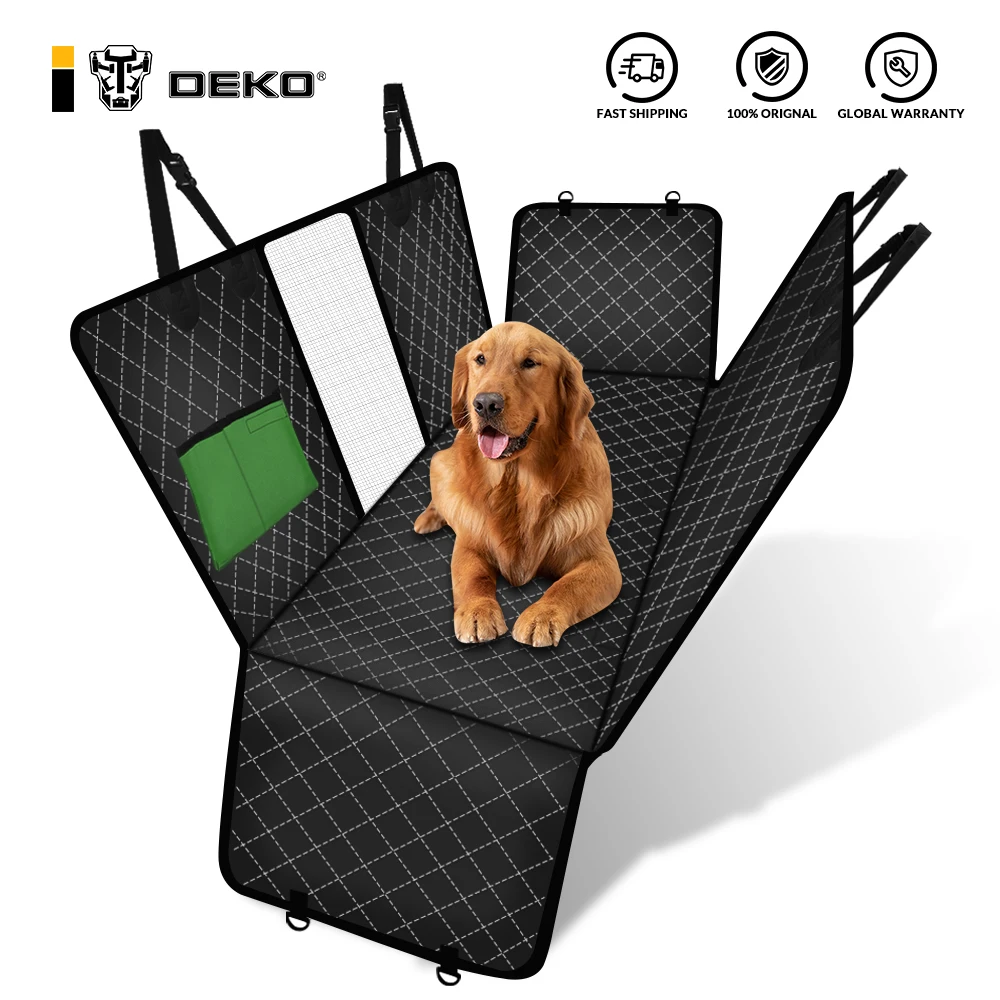 DEKO-Protector para asiento de coche para perros, estera trasera de malla impermeable, hamaca de transporte para mascotas, Protector de cojín con cremallera y bolsillo para viaje