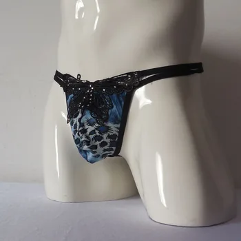 

Sexy Lingerie Micro Briefs for Men gay hollow out underwear Leopard Rhinestone Butterfly Design G-String
