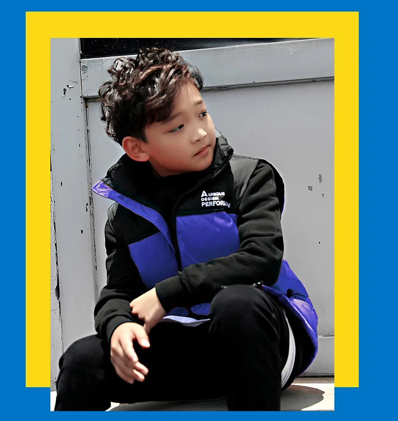 Cross Border for Boys' Clothes down Feather Cotton Vest Winter New Style Europe And America Big Boy Trend of Fashion Cotton