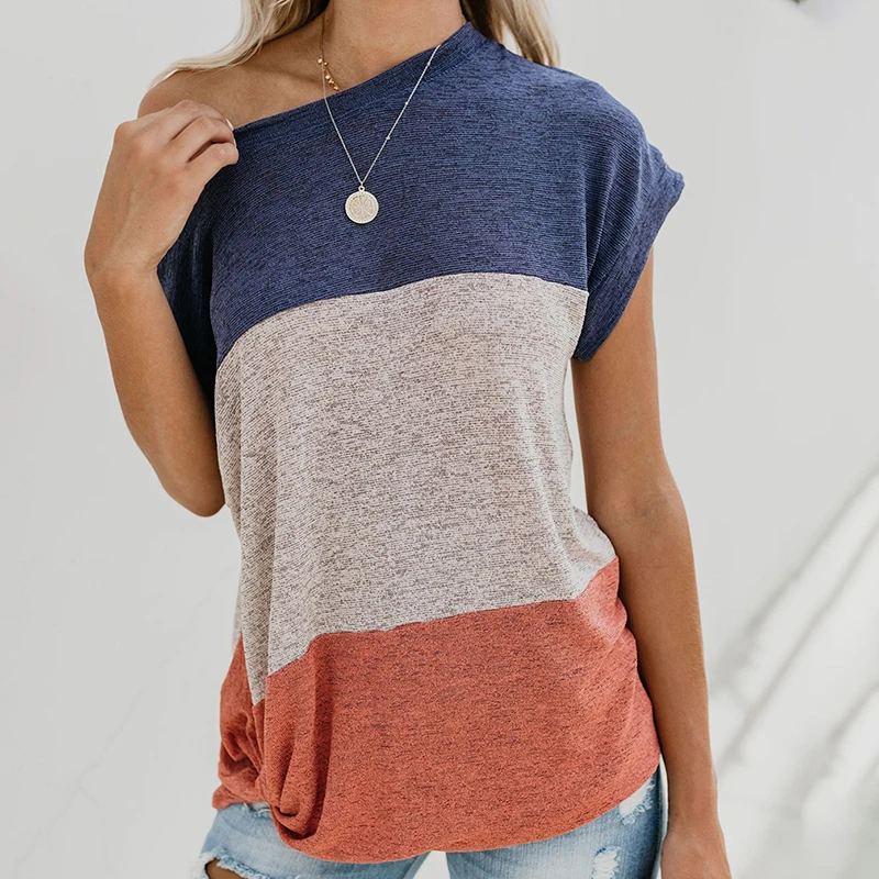 

Womens t-Shirt Summer Fashion Casual short-sleeve Tops For Lady Patchwork Camisetas Verano Mujer For Femme