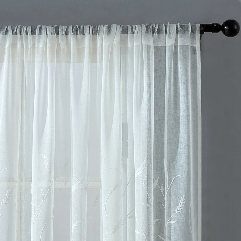 Embroidered Tulle Curtains Window Screen For Living room The Bedroom Floral White Voile Sheer Curtain for Kitchen Drapes Blinds