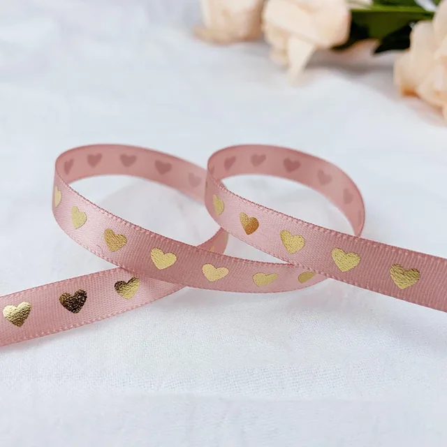 5 Yards 10mm Satin Ribbons Heart Pattern Printed Ribbon For Crafts DIY Bow Handmade Gift Wrap Party Wedding Christmas Decor Rose