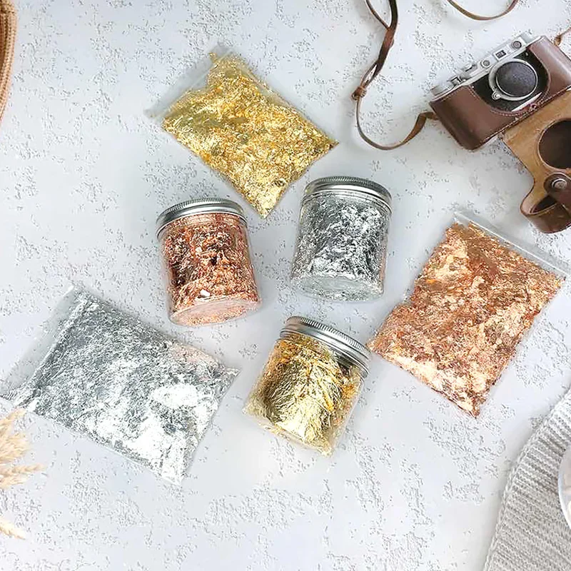 3g Imitation Gold Sliver Copper Foil Sequins Glitters Craft Leaf Flake Sheets Bulk Foil Paper For Gilding DIY Nail Art Decor