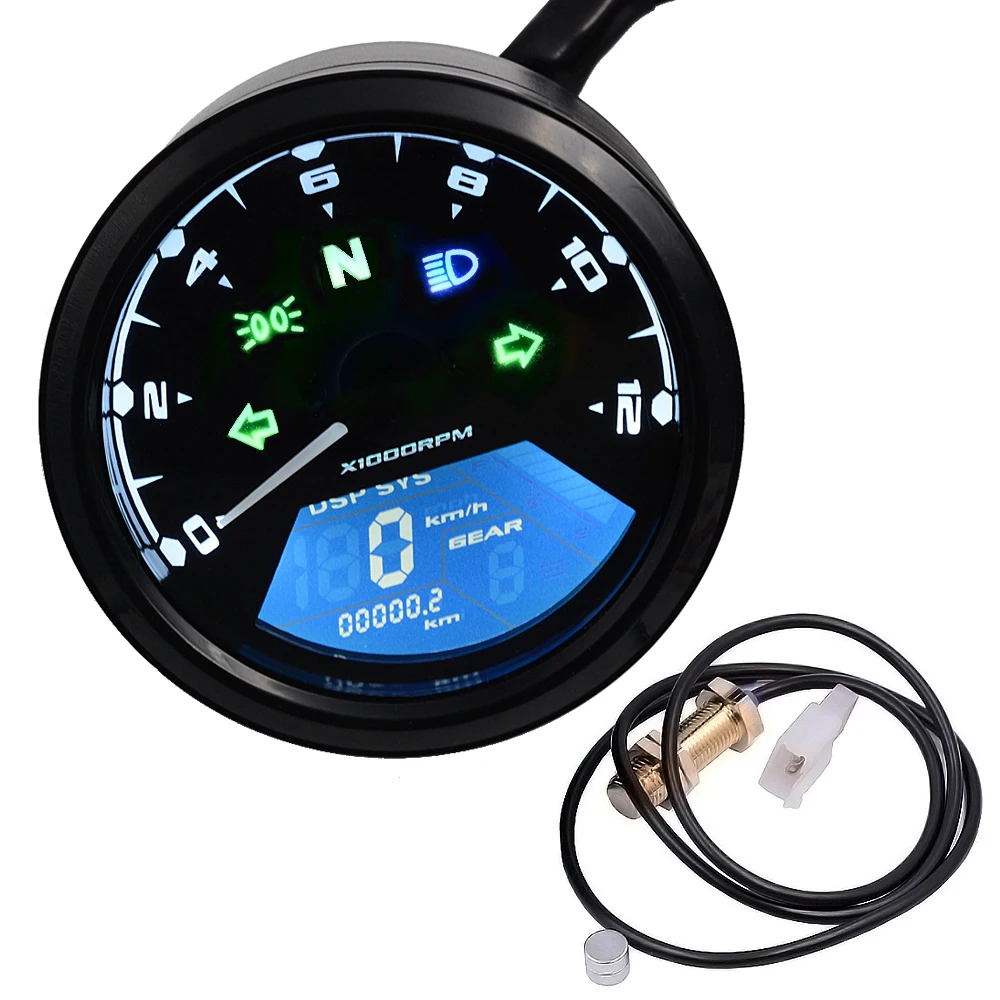 

Universal Motorcycle Speedometer LED Digital Waterproof Tachometer Odometer Oil Meter 12000RPM 8-18V Gear Motorcycle Electronics