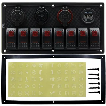 

Car Rocker Switch Parts 8 Gang LED Panel Marine Circuit Breaker On-Off