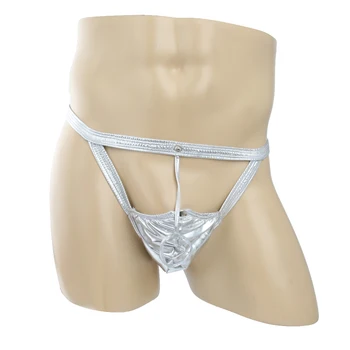 

Sexy Mens Underwear Underpants Short Open Crotch Briefs Silver Shine Exotic man lingerie кожаное белье Panty