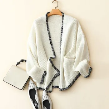 

Tailor Shop Custom Made Thick Line Pure Cashmere Cardigan Sweater Coat Women's Simple Pure Color No Button Loose Large Size