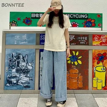 

Jeans Women Solid High Waist Wide Leg All-match Womens Trousers Chic Harajuku Korean Style Daily Fashion Loose 2XL Streetwear BF