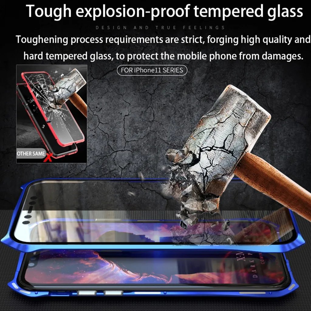 Mosunx Магнитная Адсорбция металлический бампер стеклянный чехол для iPhone 11 6,1 дюймов для iPhone 11 Pro 5,8 дюймов Pro Max 6,5 Дюймов