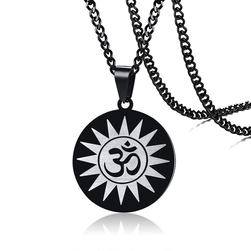 Мужское ожерелье Ом из нержавеющей стали круглая подвеска Belinda Carmichael Yoga Jewelry |