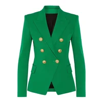 HIGH STREET 2024 Stylish Designer Blazer Women's Double Breasted Lion Buttons Slim Fitting Blazer Jacket 1