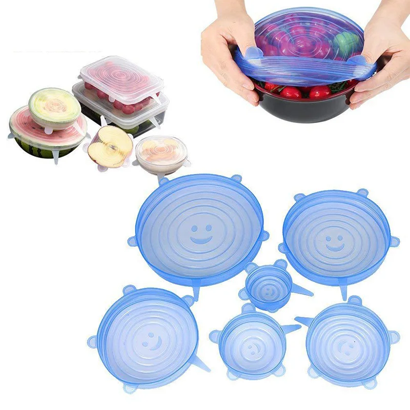 Silikonowe-Tapas de silicona reutilizables para alimentos, cubiertas elásticas para sartén, cubrebocas de silicona adaptables para alimentos frescos