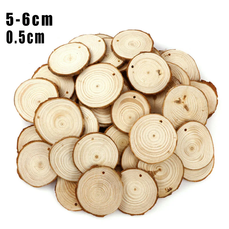 50pcs Wood Slices 5-6cm Wooden Craft Log Slices Set Natural Tree Bark Round Shape DIY Painting Crafts