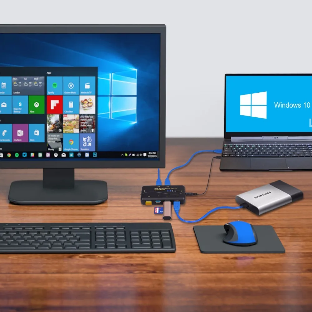 ESYNiC USB 3,0 бесшовный переключатель обмена 2 компьютера поделиться 4 USB концентратор устройств поддержка клавиатуры мышь переключение распределитель коробка