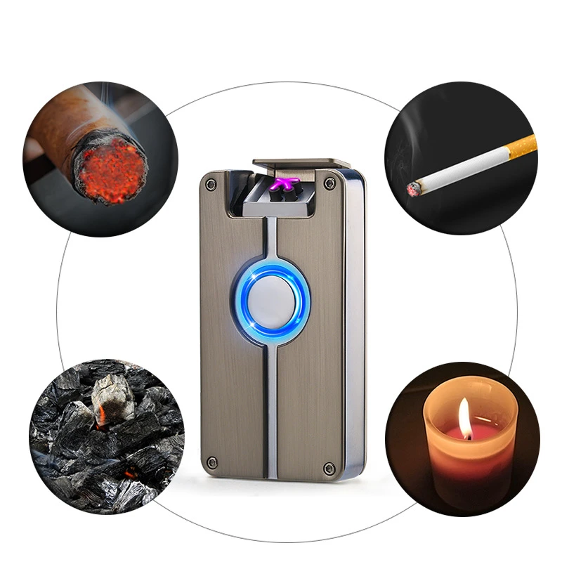 Новинка, двойная плазменная дуговая зажигалка, ветрозащитная электронная USB зарядка, сигарета для курения, электрическая зажигалка, аксессуары для курения