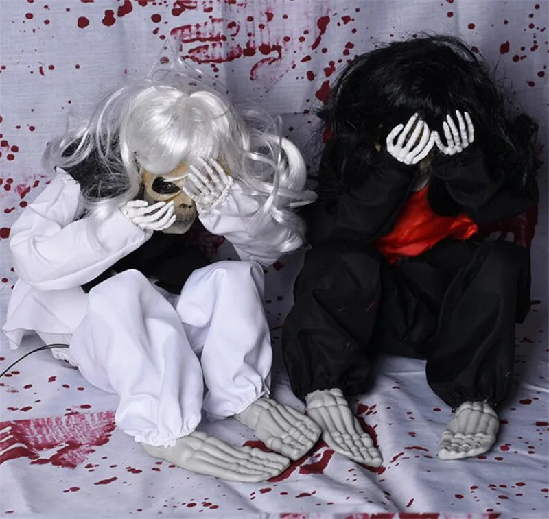 

Creative Gift Sitting Ghost Voice Control Electric Man/women Eyes Turn Red Make Crying Sound Creepy Props Halloween Decoration