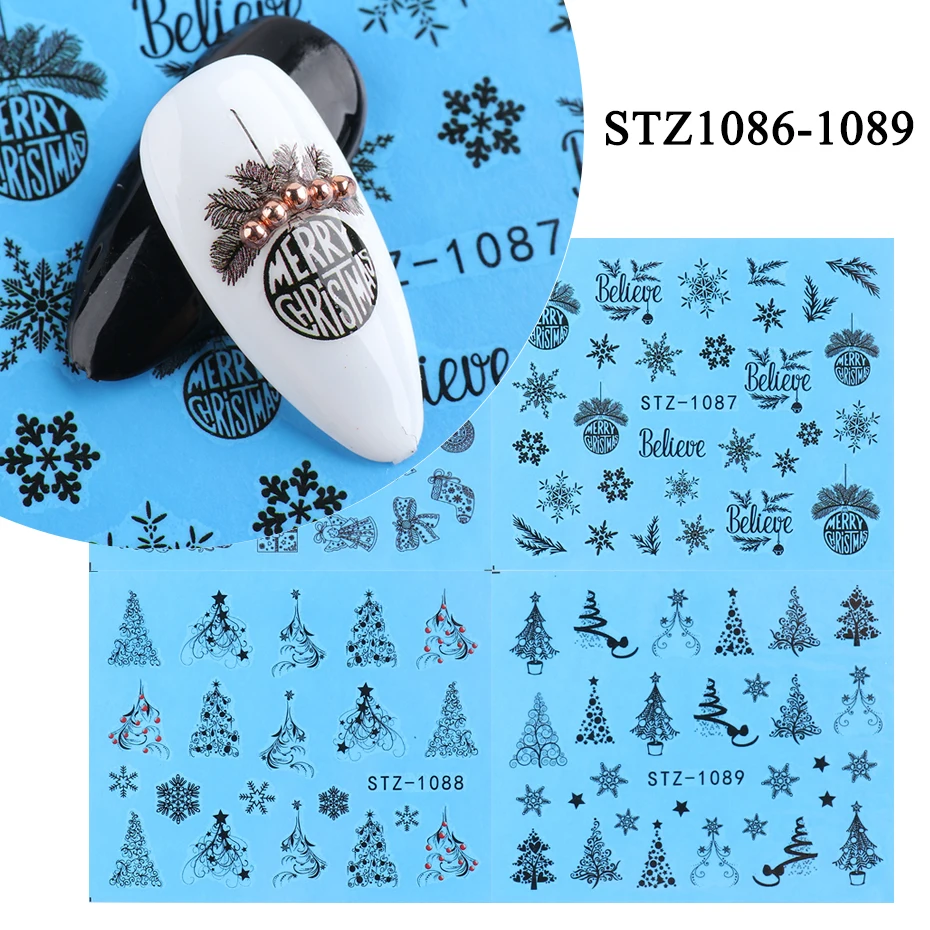 4pc Winter Design Water Nail Stickers Set Christmas Tree Nail Art Decal Black Summer Leaves DIY Manicure Slider nail stickers nail art decoration nail decals